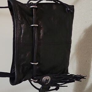 Frye Sacha Pebbled Lambskin Black Leather Crossbody Bag